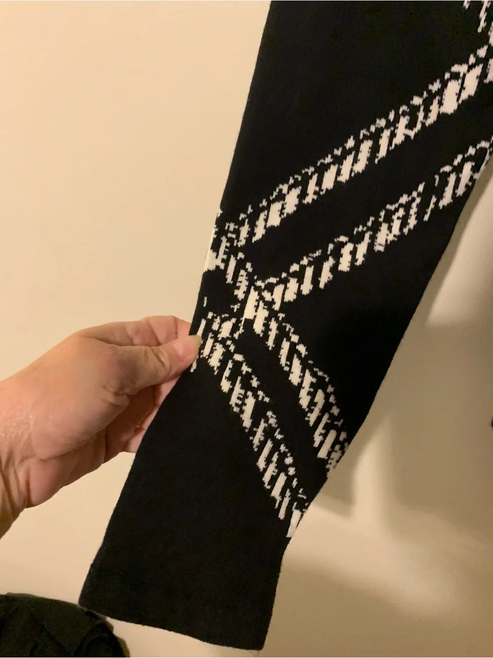 Chico's Black and Cream Cropped Plaid Crewneck Sweater